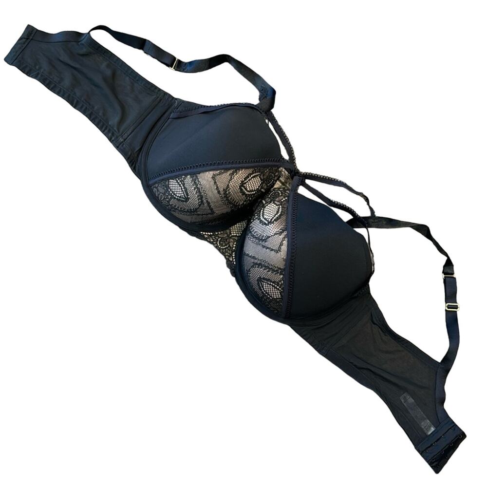 Cacique Lightly Lined Balconette Strappy  Bra Black Tan Size 44DDD